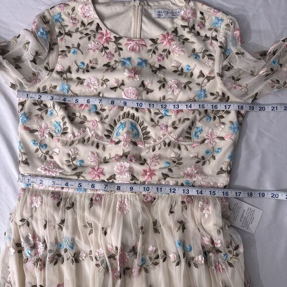 NEW Mac Duggal [‎ 10 ] 35111 Floral Embroidered Blouson Sleeve Gown Ivory Long - Picture 4 of 16